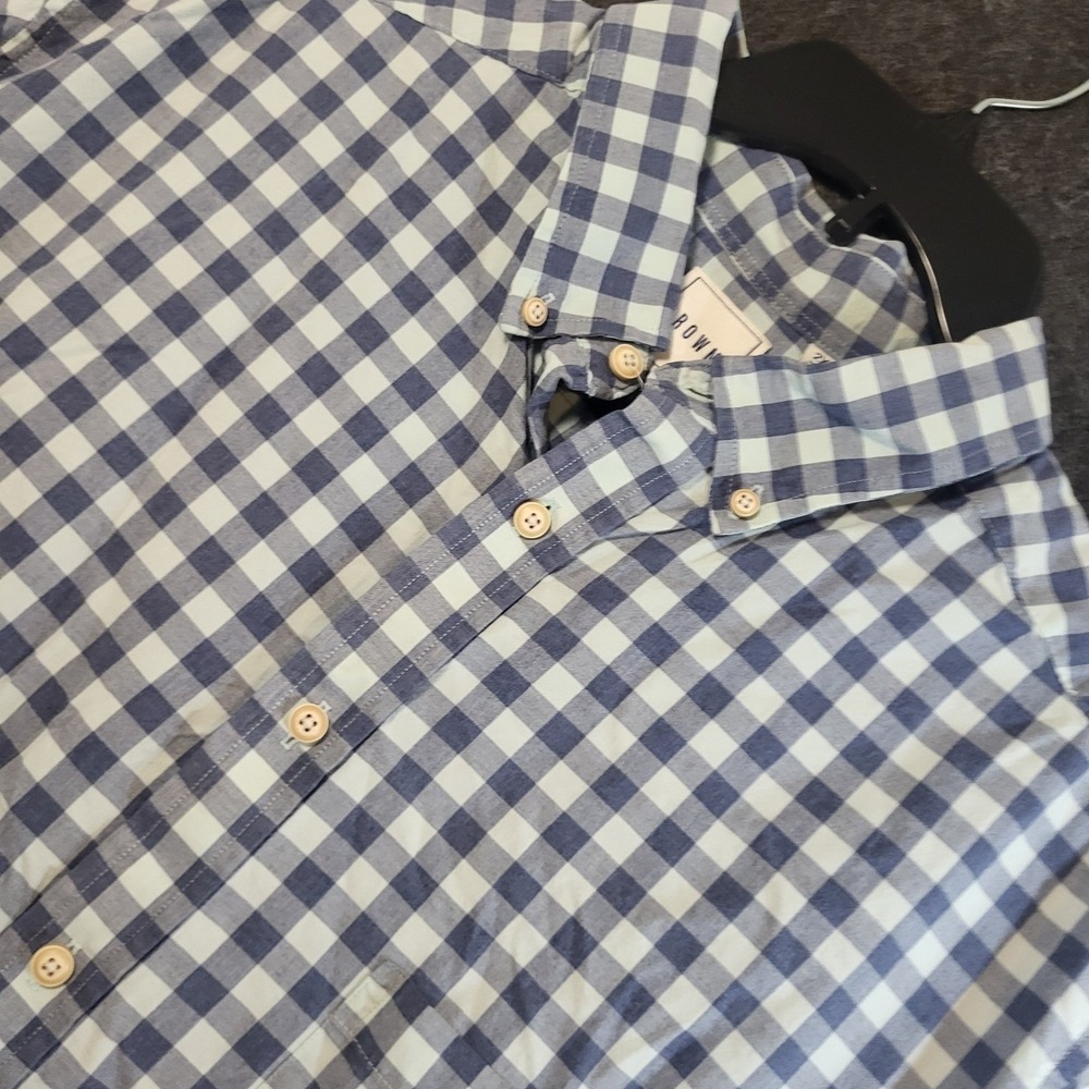 ROWM Mens 2XT Blue Gingham Check Short Sleeve Button Down Cotton Shirt Tall 2XL